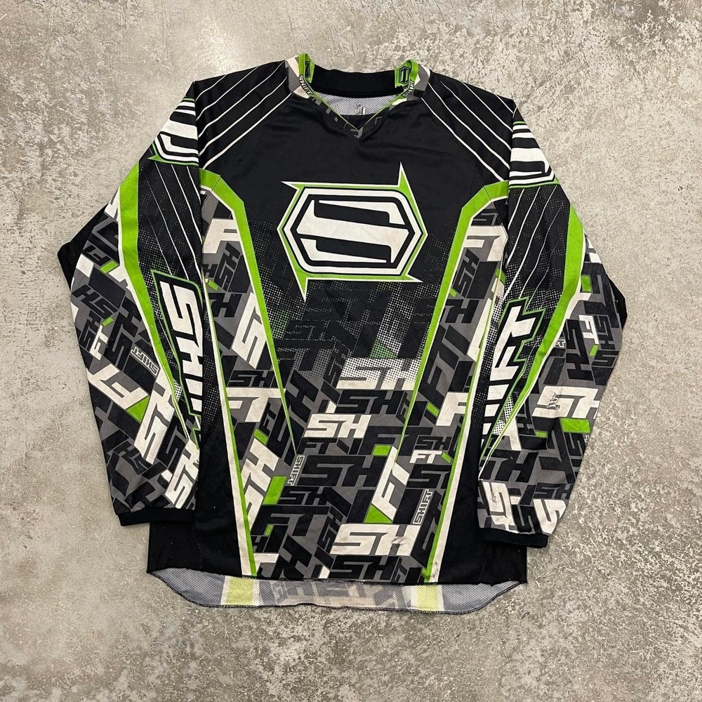 Vintage Shift AOP Jersey Longsleeve BMX Motocross Black Green Y2K Mens L